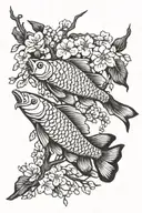 Feminine Arowana and Sakura tree branch tattoo design idea