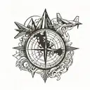 compass, plane, mountains and world tattoo design idea