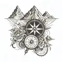 compass, plane, mountains and world tattoo design idea