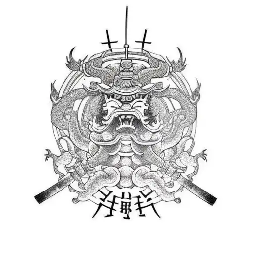 hands together praying samurai in dragon armour tattoo design idea