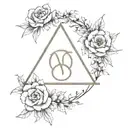 minimalist deathly hallows symbol wrapped in flowers with crescent moon  tattoo design idea