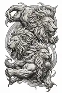  Zeus against Cronus with lightning bolts and Hercules with the lion's head on his head  tattoo design idea