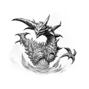 monster hunter Gore Magala reaching out with his claws tattoo design idea