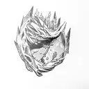 monster hunter Gore Magala reaching out with his claws tattoo design idea