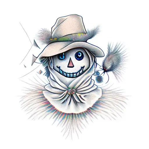 smyling scarecrow wearing ligi liinuv munder and  tattoo design idea