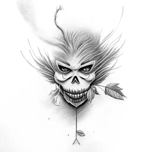 smyling scarecrow tearing ligi liibuv munder and a broadbrim tattoo design idea