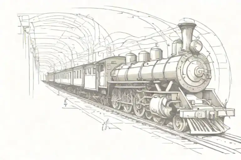 steam train in tunnel tattoo design idea