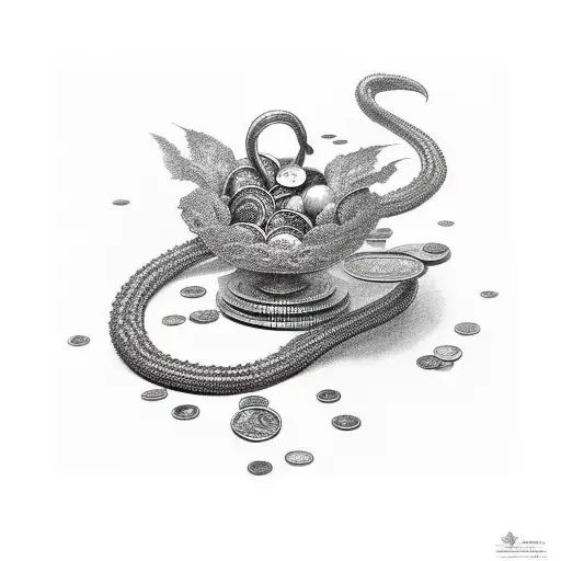 goldern spoon and it's tail with coins  tattoo design idea