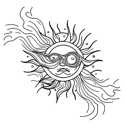 A minimalist tattoo of a beach scene with the sun, waves, and a bicycle tattoo design idea