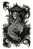 dark fantasy scene tattoo design idea