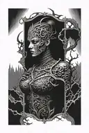 dark fantasy scene tattoo design idea