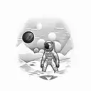 Astronaut exploring a surreal landscape inspired by Nordeste tattoo design idea