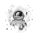 Astronaut exploring a surreal landscape inspired by Nordeste tattoo design idea