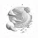 Astronaut exploring a surreal landscape inspired by Nordeste tattoo design idea