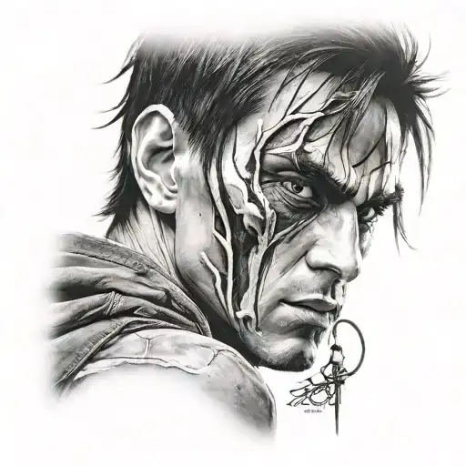 eren yeager with titan eyelines tattoo design idea