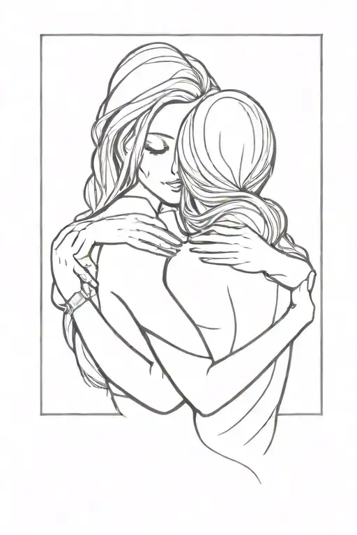 silhoette of two women hugging tattoo design idea