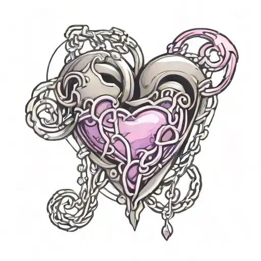 Massive womb tattoo with heart shape with flow lilac,chains and smaller heart patern,the tattoo are covering pelvic area tattoo design idea