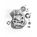 wrenches, pistons, gears, $100 bills, and a semi truck in a collage tattoo design idea