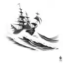 Ship through waves tattoo design idea