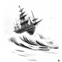 Ship through waves tattoo design idea