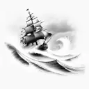Ship through waves tattoo design idea