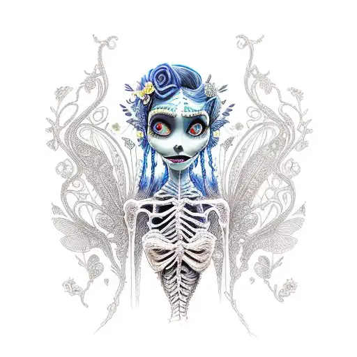the corpse Bride and bultlerfly  tattoo design idea