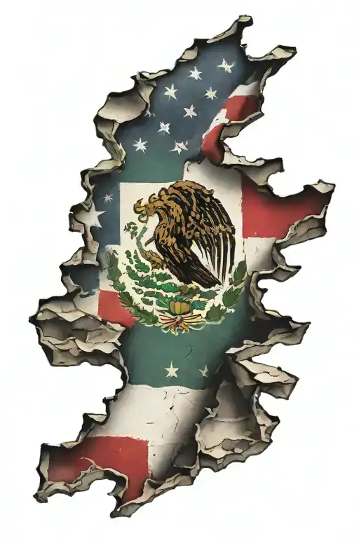 Mexican American flag ripped tattoo design idea