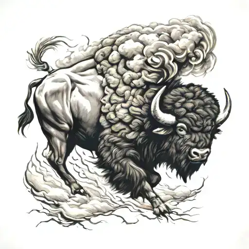 buffalo running into storm tattoo design idea