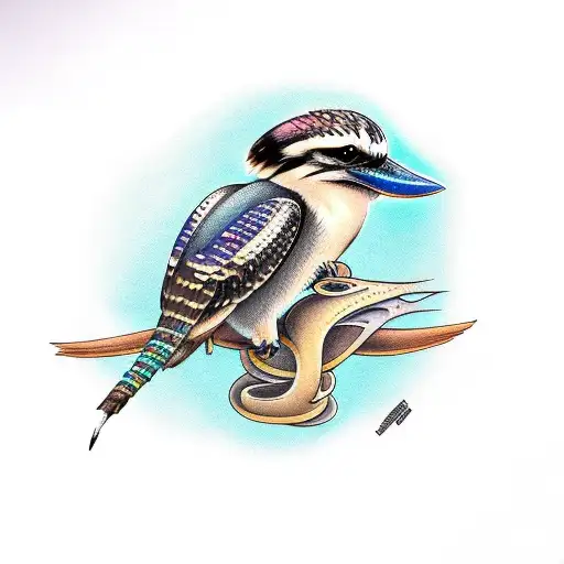 Kookaburra holding a snake in its beak tattoo design idea