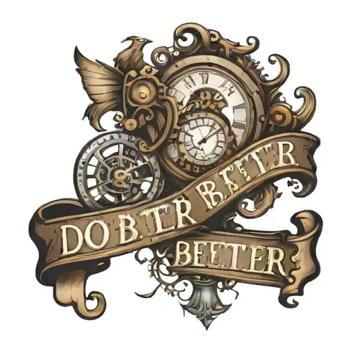 tattoo on inside of forearm that says "DO BETTER" in steampunk theme clock each letter is a number on the clock tattoo design idea