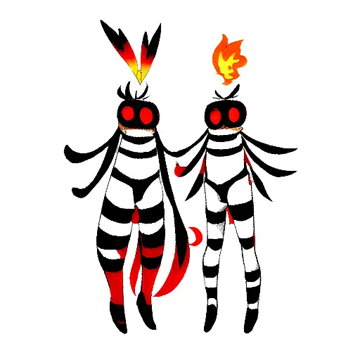 Full body 2 Fenix's, one completely black with white stripes, second red, orange  tattoo design idea