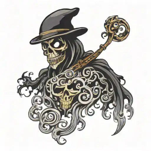 a wispy black ghost made of smoke forming the shape in the style of Ed Hardy tattoo design idea