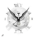 Icarus falling with Roman numerals surround  tattoo design idea