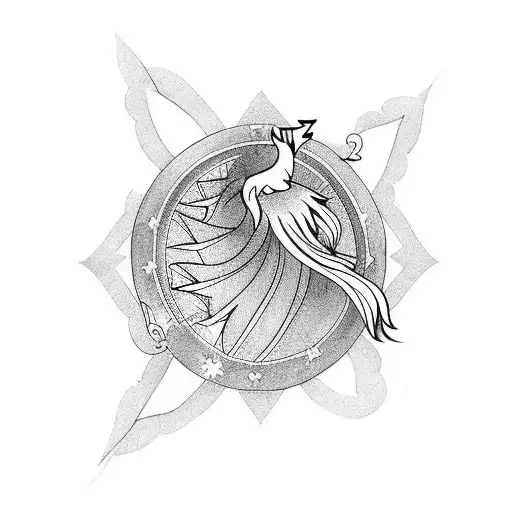 luck, phoenix, mystical, only black, no shade or color. tattoo design idea