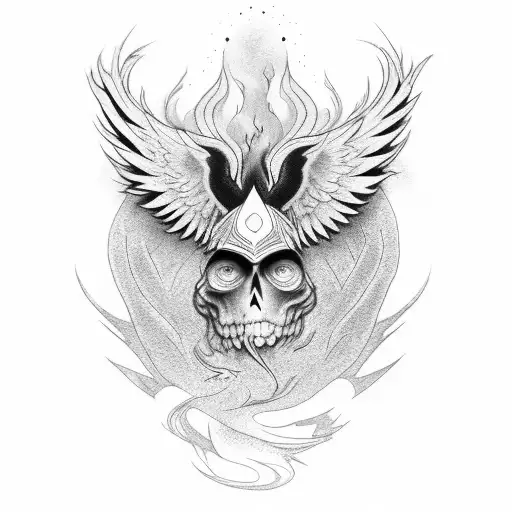 luck, phoenix, mystical, only black, no shade or color. tattoo design idea