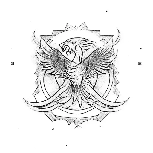 luck, phoenix, mystical, solid lines, black. tattoo design idea