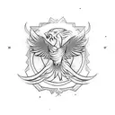 luck, phoenix, mystical, solid lines, black. tattoo design idea