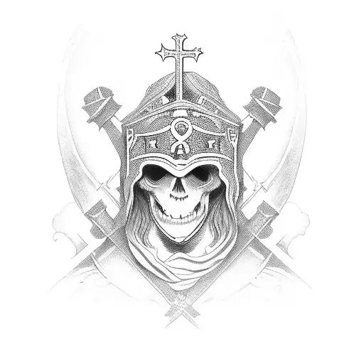 midevil cross, castles, knights, church, Mary, God, Saints, Heaven, children tattoo design idea