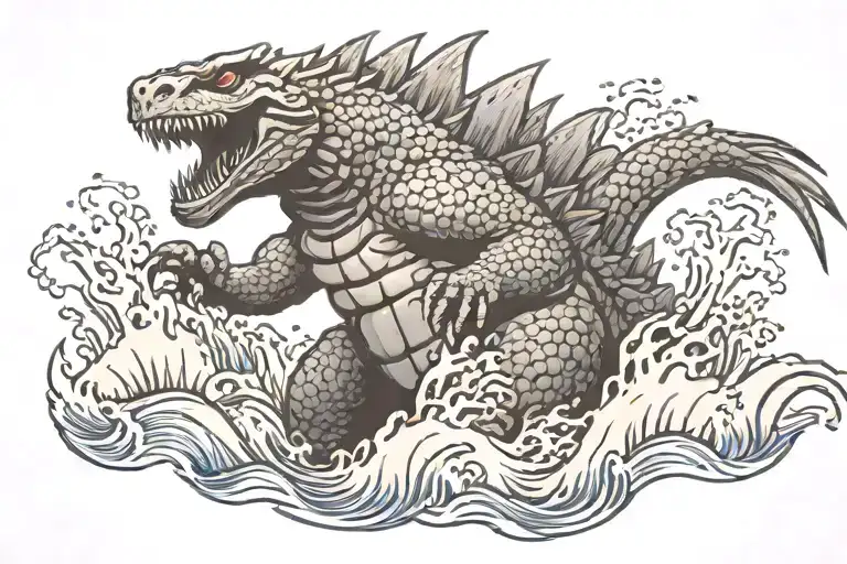 Godzilla breaching the water tattoo design idea