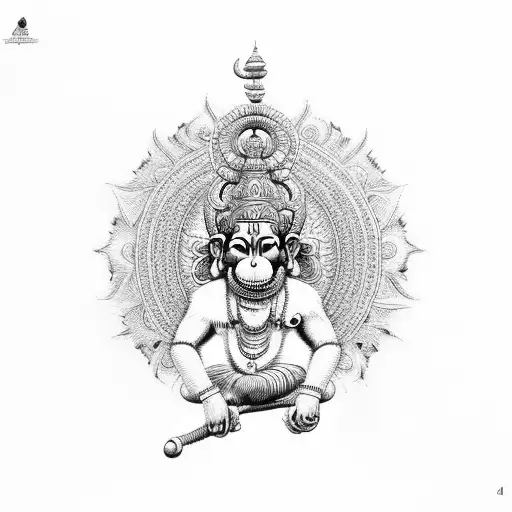 A detailed illustration of the Hindu god Hanuman tattoo design idea