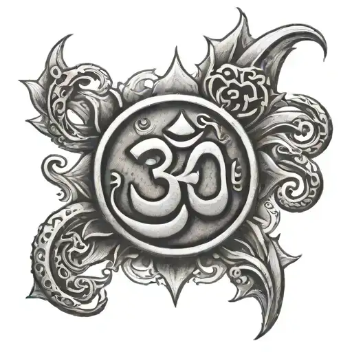 om symbol and trident tattoo design idea