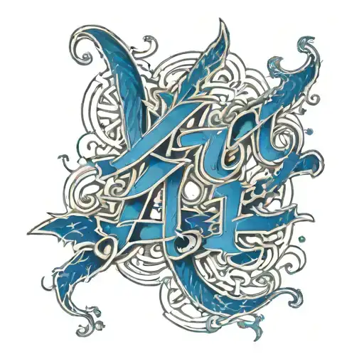 korean letters blue tattoo design idea