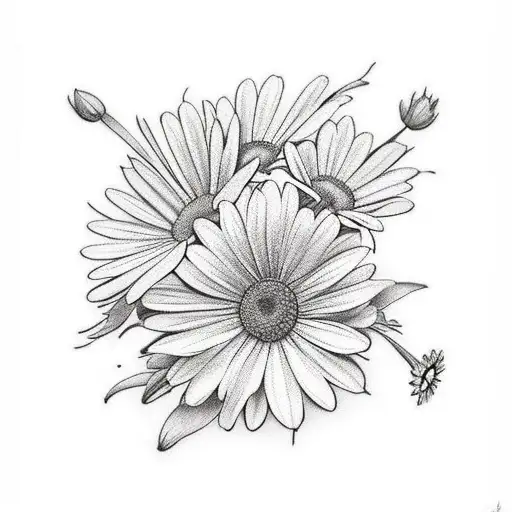 Flower bouquet with daisies larkspurs asters tattoo design idea