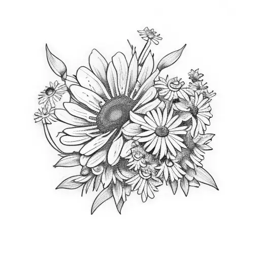 Flower bouquet with daisies larkspurs asters tattoo design idea