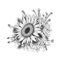 Flower bouquet with daisies larkspurs asters tattoo design idea