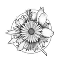 Flower bouquet with daisies larkspurs asters tattoo design idea