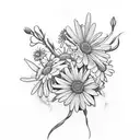 Flower bouquet with daisies larkspurs asters tattoo design idea