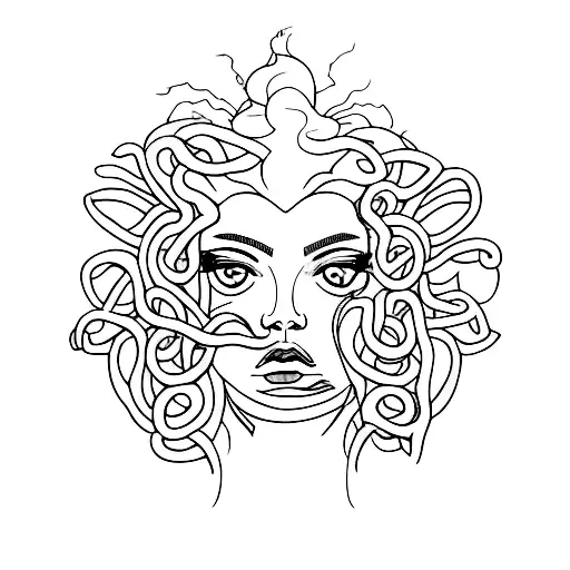 Medusa based on black girl combined with sun tattoo design idea