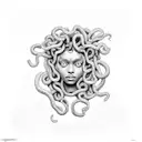 Medusa based on a black girls face, not realistic, combined with sun tattoo design idea