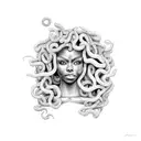 Medusa based on a black girls face, not realistic, combined with sun tattoo design idea